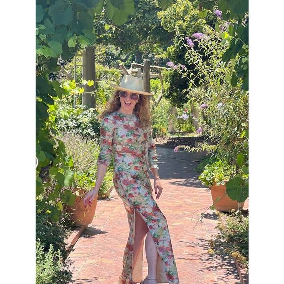ROSETTA GETTY Multicolored Floral Crepe De Chine Sequin Long Sleeve Gown Size 0 - Picture 1 of 16